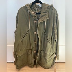 Free People Hooded Green Army Jacket